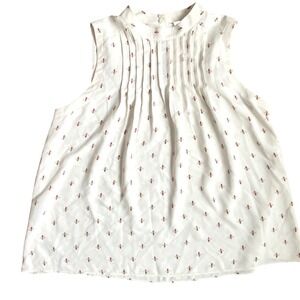 NWTS Ann Taylor Womens White Bee Print Sleeveless Pintuck Top Blouse Size M